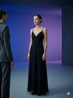 Jones New York Double Spaghetti Straps Beaded Double Front Split Dress Sz 12